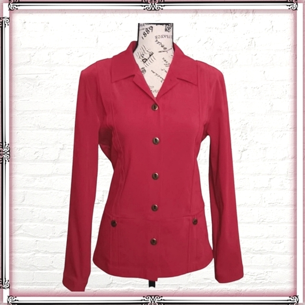 Vintage Christopher & Banks Red Suede Lightweight Jacket Shacket Size Sm